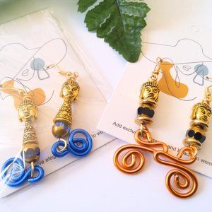 2 Pairs of Buddha Head Dangle Earrings